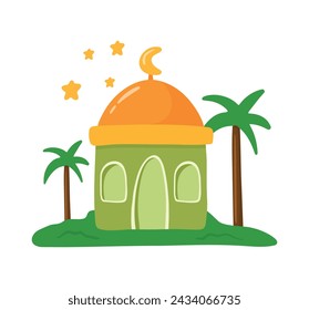 Nette grüne islamische Moschee Clip Art Cartoon animierte Vektor-Illustration Design für Ramadan, eid al fitr, al adha, isra mi'raj, muharram