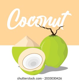 cute green  juicy coconut vector  illustration for the post card, poster, background , sticker, digital art