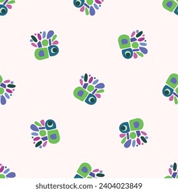 Cute green kids blob monster graphic design doodle seamless vector pattern. Colorful creature in bright happy playful endless wallpaper. Minimalist gender neutral art illustration.