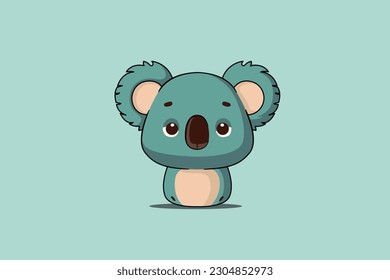 Cute Green koala bear with line on blue background