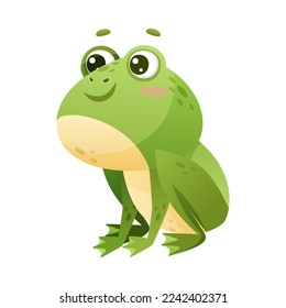 Cute Green Leaping Frog Character Sitting and Smiling Vector Illustration