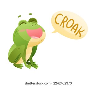 Cute Green Leaping Frog Character Sitting and Croaking Vector Illustration