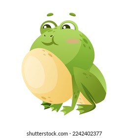 Cute Green Leaping Frog Character Sitting with Swollen Body Vector Illustration