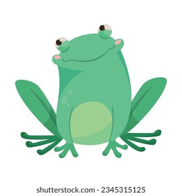 Cute Green Leaping Frog Character Sitting Vector Illustration