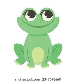 Cute Green Leaping Frog Character Sitting Vector Illustration