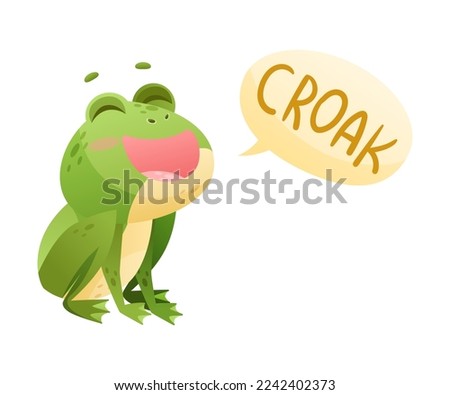 Cute Green Leaping Frog Character Sitting and Croaking Vector Illustration