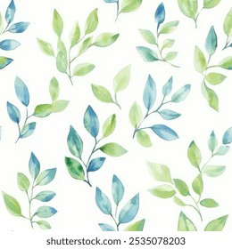 Cutegreen deja un patrón de acuarela sin fisuras sobre fondo blanco. Ilustración vectorial de flores. Impresión de acuarela en estilo rústico vintage, textil o Fondos de pantalla.