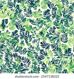 Cute green leave seamless watercolor pattern on white background. Flower vector illustration. Watercolor print in rustic vintage style, textile or wallpapers.