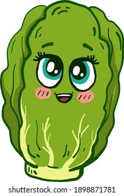 Cute green lettuce, illustration, vector on a white background.