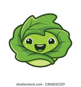 cute green lettuce mascot illustration