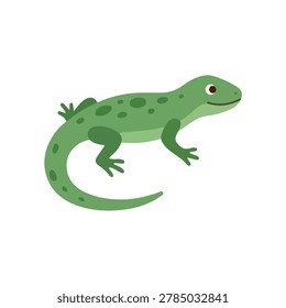 Cute green lizard crawling vector illustration, funny gecko cartoon character