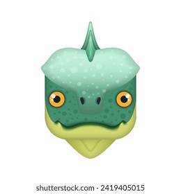 Cute green lizard face, adorable reptile head in square shape vector illustration