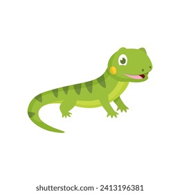 Cute Green Lizard Vector Cartoon Illustration