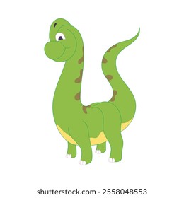 cute green long neck dinosaur cartoon illustration.