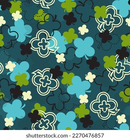 Cute Green Lucky Four Leaf Clover Garden Vector Art Seamless Pattern can be use for background and apparel design