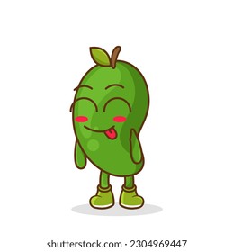 Cute green mango character is teasing and sticking out his tongue. eyes closed tongue out emoji