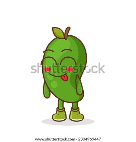 Cute green mango character is teasing and sticking out his tongue. eyes closed tongue out emoji
