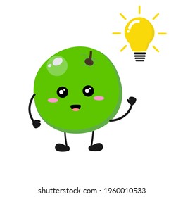 Cute green melon illustration with lamp shape. Adorable, kawaii and funny green melon got an idea character vector for mascot, logo, symbol on application, books, comic, art, doodle