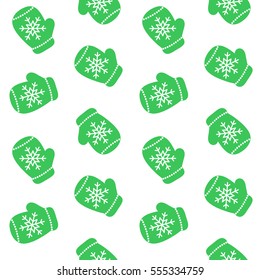 cute green mittens with snowflakes glove pattern seamless vector.