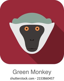 cute green monkey face flat icon design, vector illustration