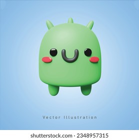 cute green monster in 3d vector illustration