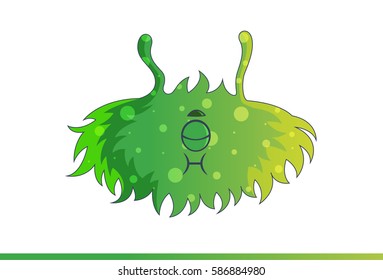 Cute Green Monster Annoyed. Vector Illustration. Isolated on white background.