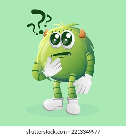 Cute green monster asking questions. Perfect for kids, small business or e-Commerce, merchandise and sticker, banner promotion, blog or vlog channel

