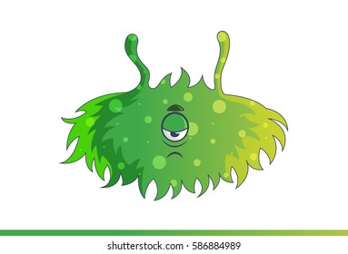 Cute Green Monster Bored. Vector Illustration. Isolated on white background.