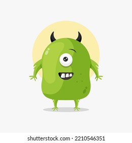 Cute green monster cartoon illustration