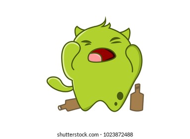 Cute Green Monster Character Dizzy. Vector Illustration. Isolated on white background.
