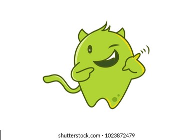 Cute Green Monster Character winking. Vector Illustration. Isolated on white background.