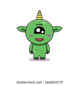CUTE GREEN MONSTER CHIBI VECTOR DESIGN ILLUSTRATION