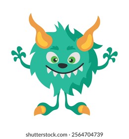 cute green monster creature icon isolated