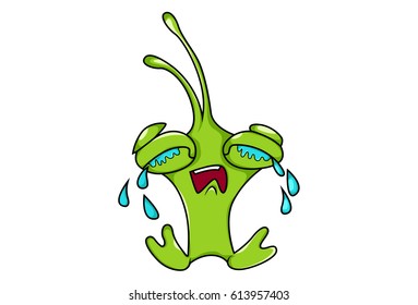 Cute Green Monster Crying. Vector Illustration. Isolated on white background.