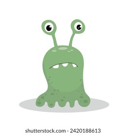 Cute green monster in flat style isolated on white background. Vector illustration