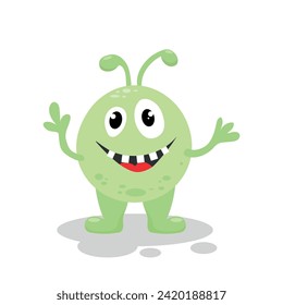 Cute green monster in flat style isolated on white background. Vector illustration