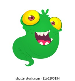 Cute green monster flying with big yellow eyes. Vector illustration