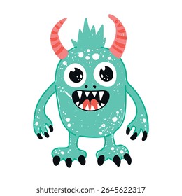 Cute green monster, hand-drawn with a felt-tip pen