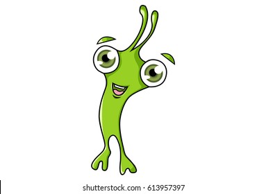 Cute Green Monster Happy. Vector Illustration. Isolated on white background.