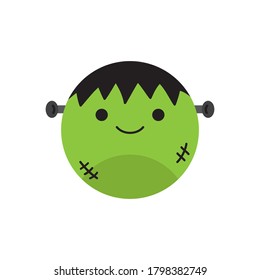 Cute green monster round vector illustration icon. Scary, spooky halloween circle character, head of zombie. Isolated.