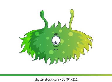 Cute Green Monster Sad. Vector Illustration. Isolated on white background.