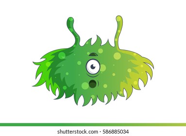 Cute Green Monster Shocked. Vector Illustration. Isolated on white background.