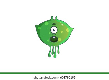   Cute Green Monster Shocked. Vector Illustration. Isolated on white background.