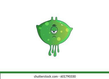 Cute Green Monster Sick. Vector Illustration. Isolated on white background.