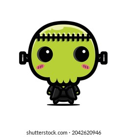 cute green monster skull character