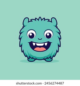 cute green monster smiling cartoon character vector illustration template design