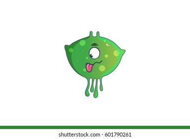 Cute Green Monster Teasing. Vector Illustration. Isolated on white background.