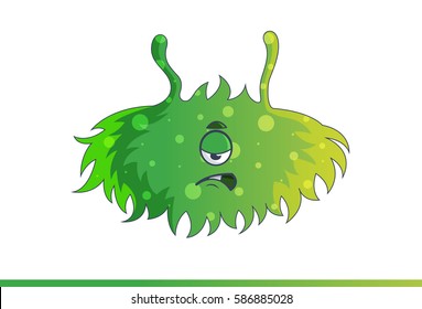 Cute Green Monster Tired. Vector Illustration. Isolated on white background.