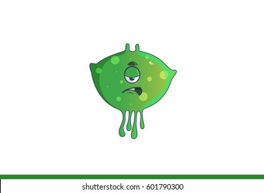 Cute Green Monster Tired. Vector Illustration. Isolated on white background.