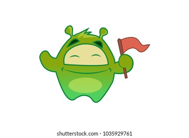 Cute Green Monster. Vector Illustration. Isolated on white background.